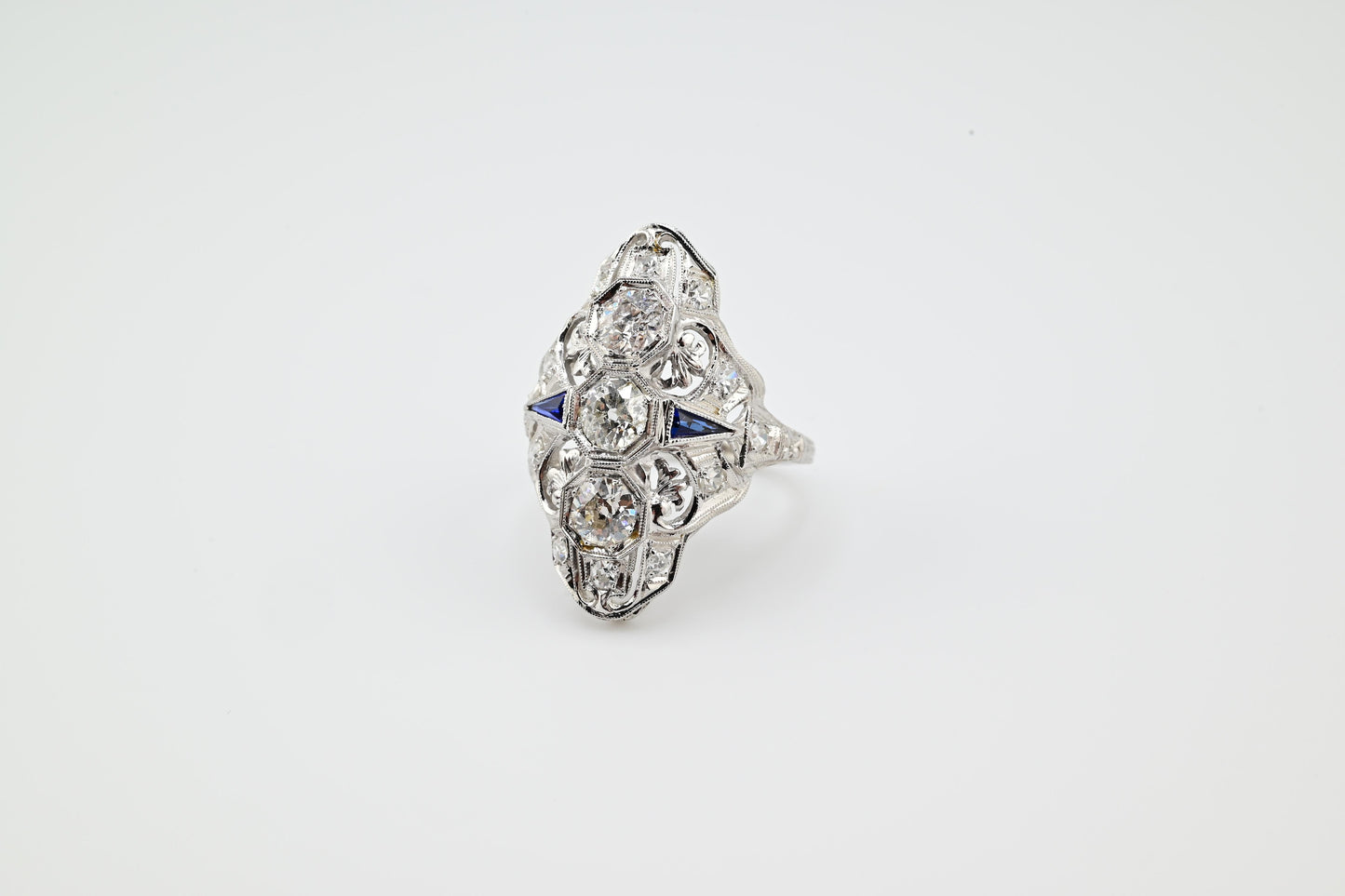 Super Gorgeous Antique Art Deco Period Diamond & Sapphire Ring Size 6 3/4