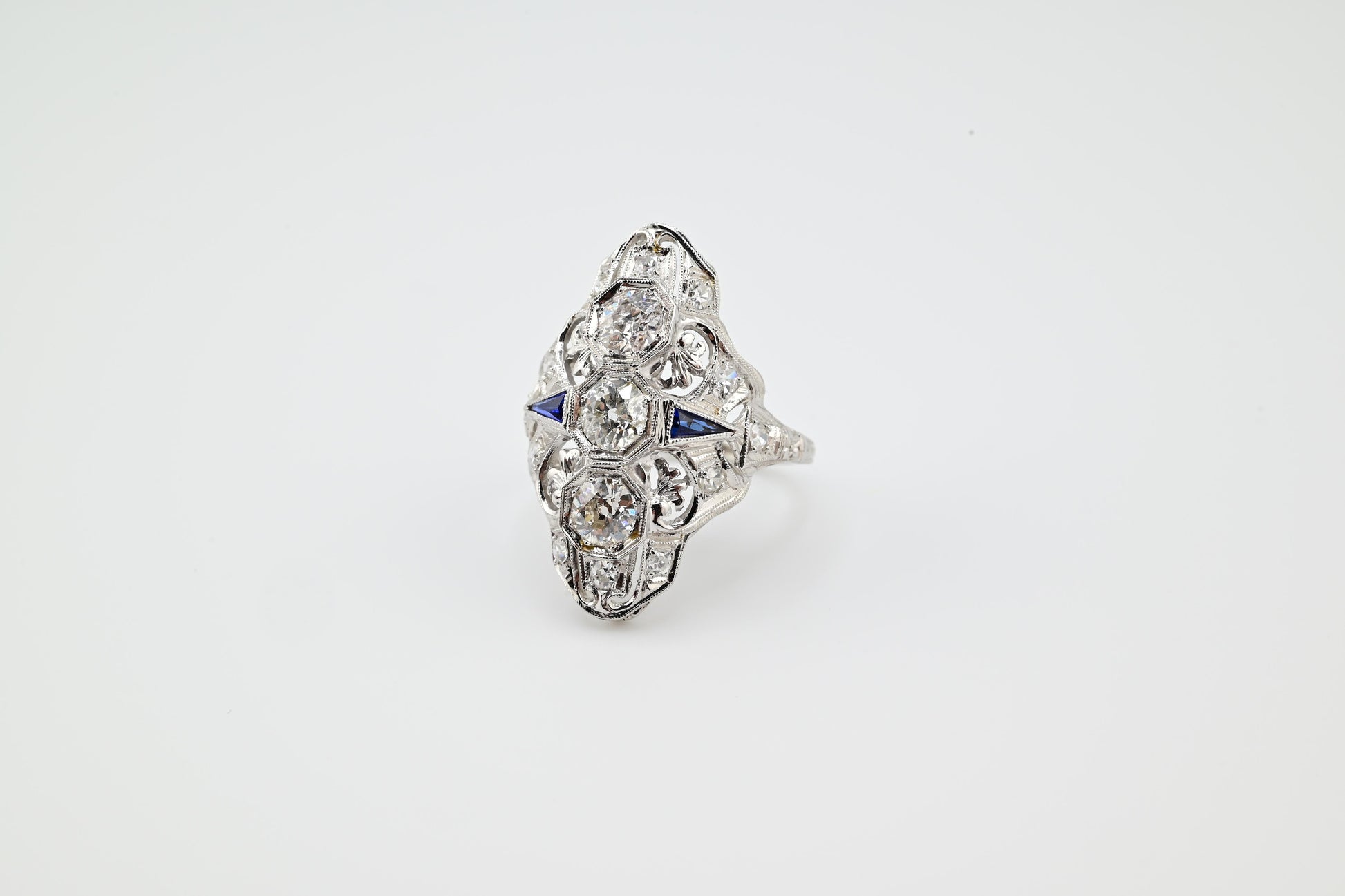 Super Gorgeous Antique Art Deco Period Diamond & Sapphire Ring Size 6 3/4