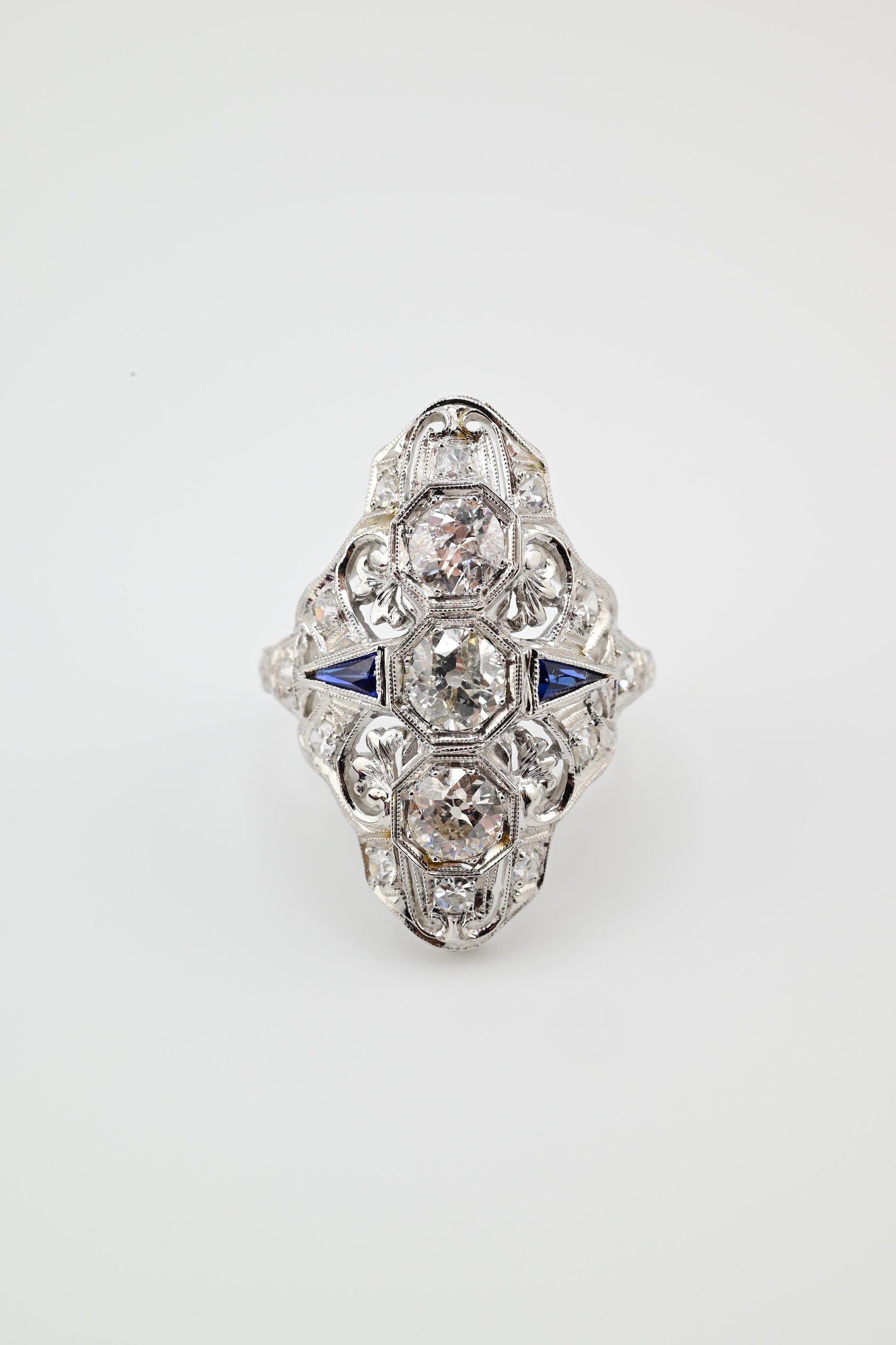 Super Gorgeous Antique Art Deco Period Diamond & Sapphire Ring Size 6 3/4