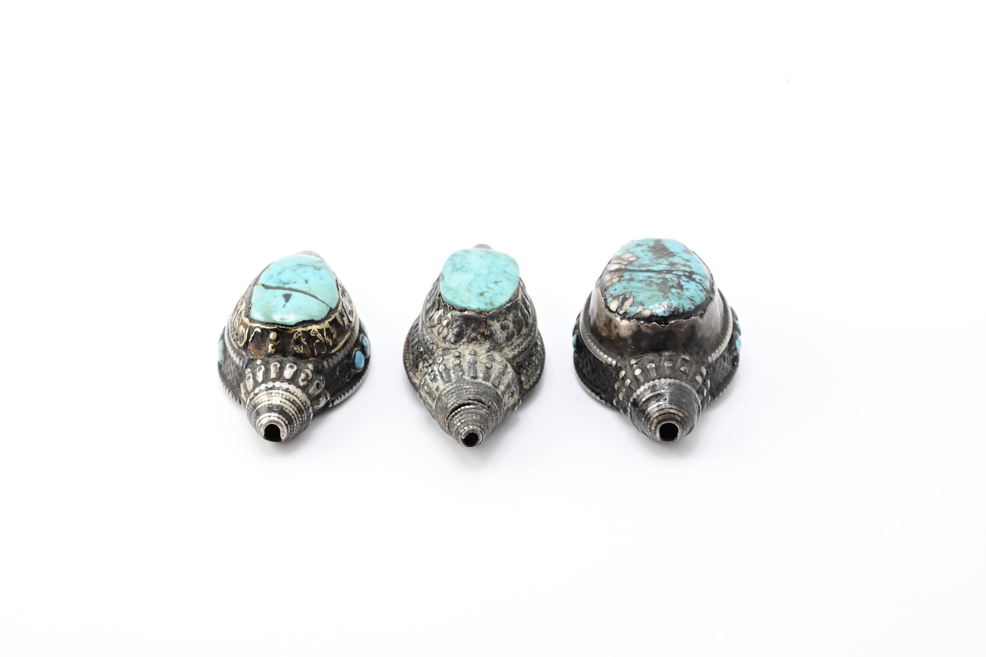 Collection 3 Antique Tibetan Nomad Women Turquoise Bead Head Ornament Jewelry